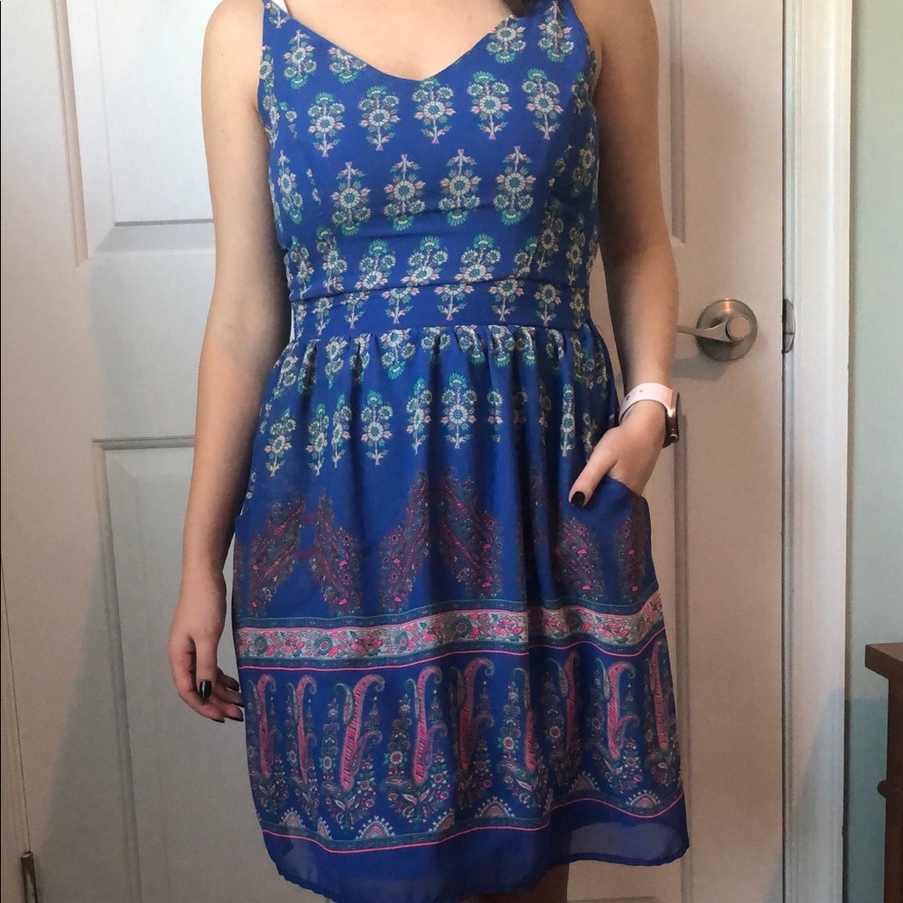 Blue Paisley and Floral Dress
